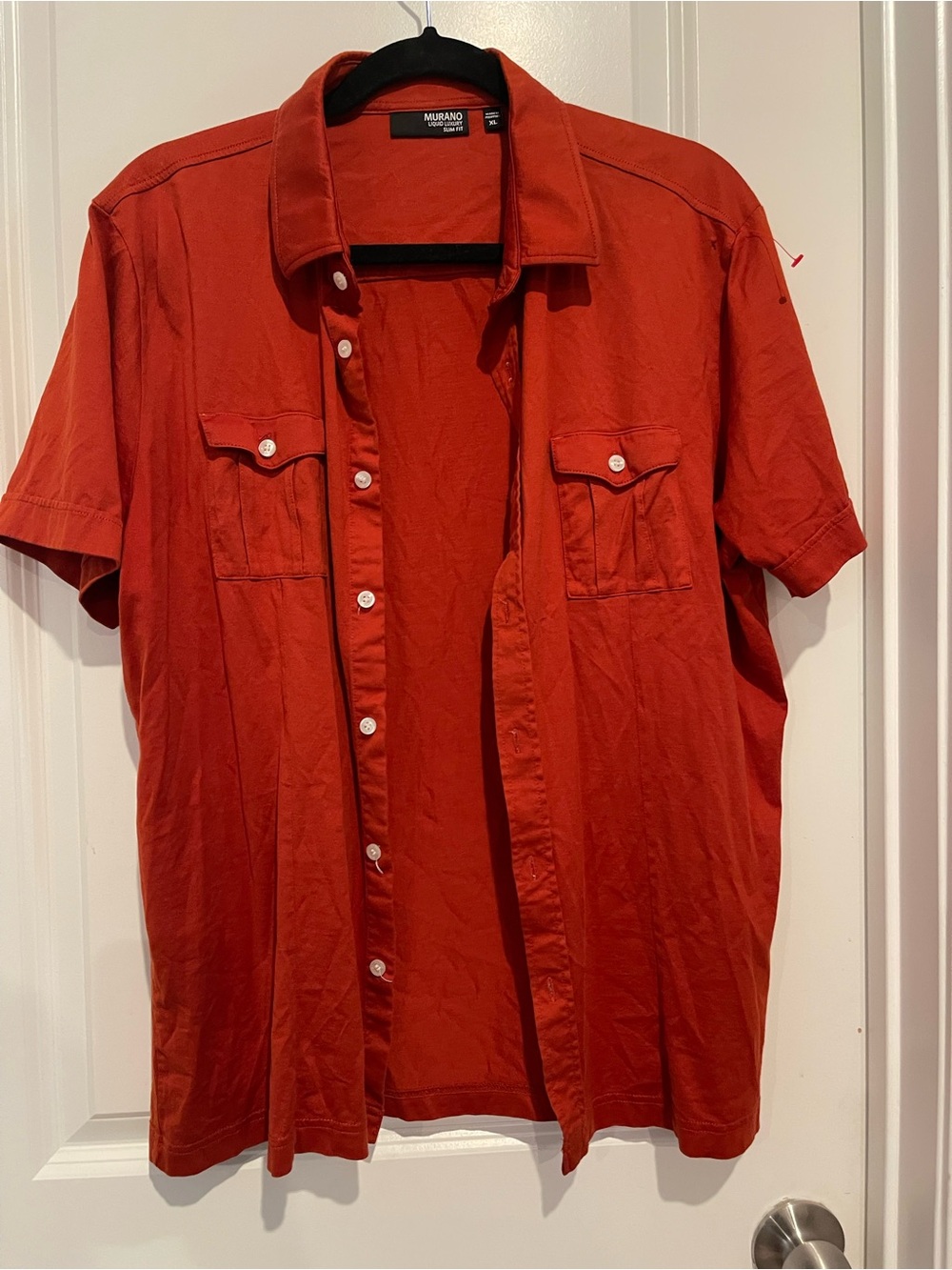 Murano Men's Short-Sleeve Button-Up Shirt in Red 100% cotton